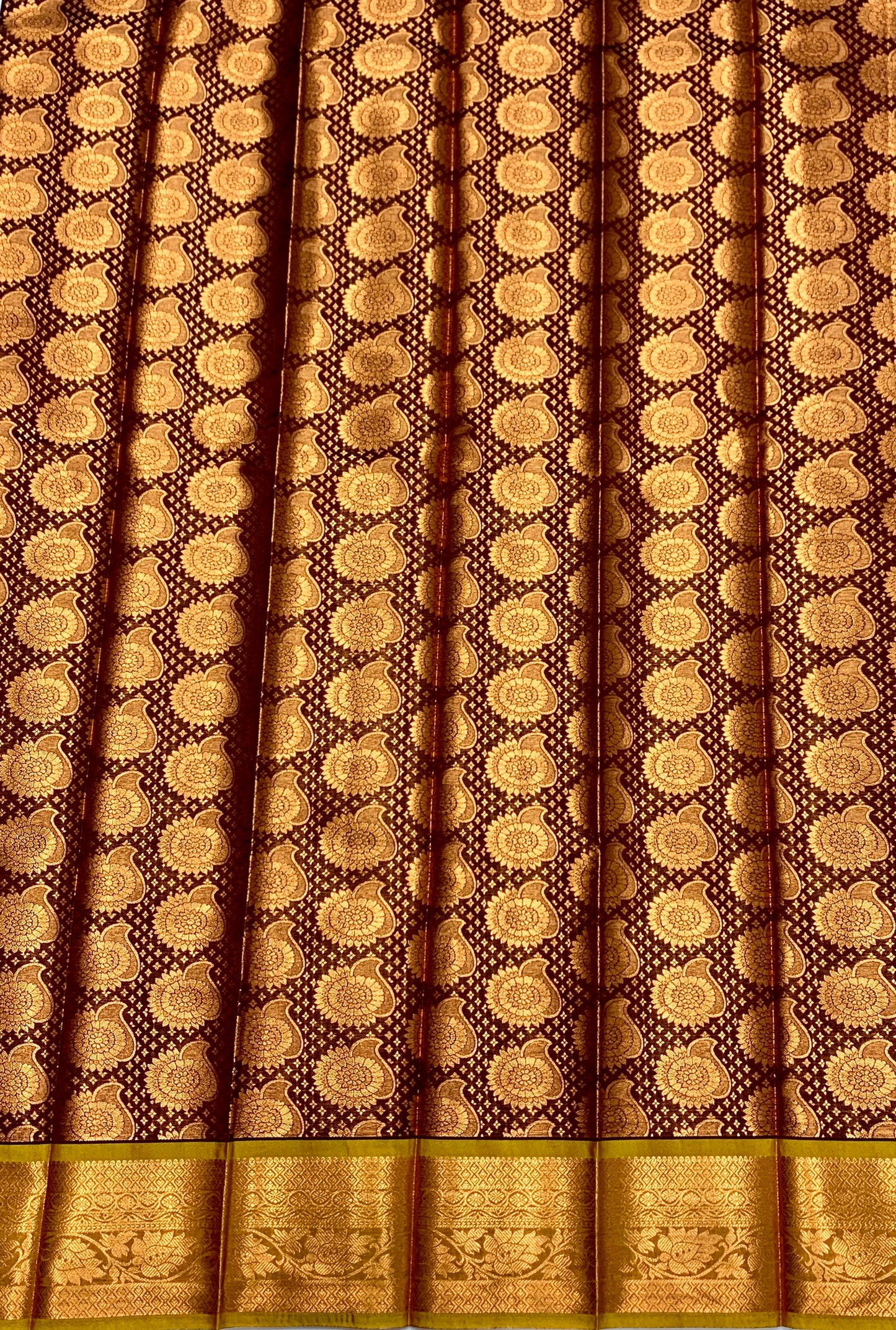 Vegan Silk Saree Brown Colour with Copper Border