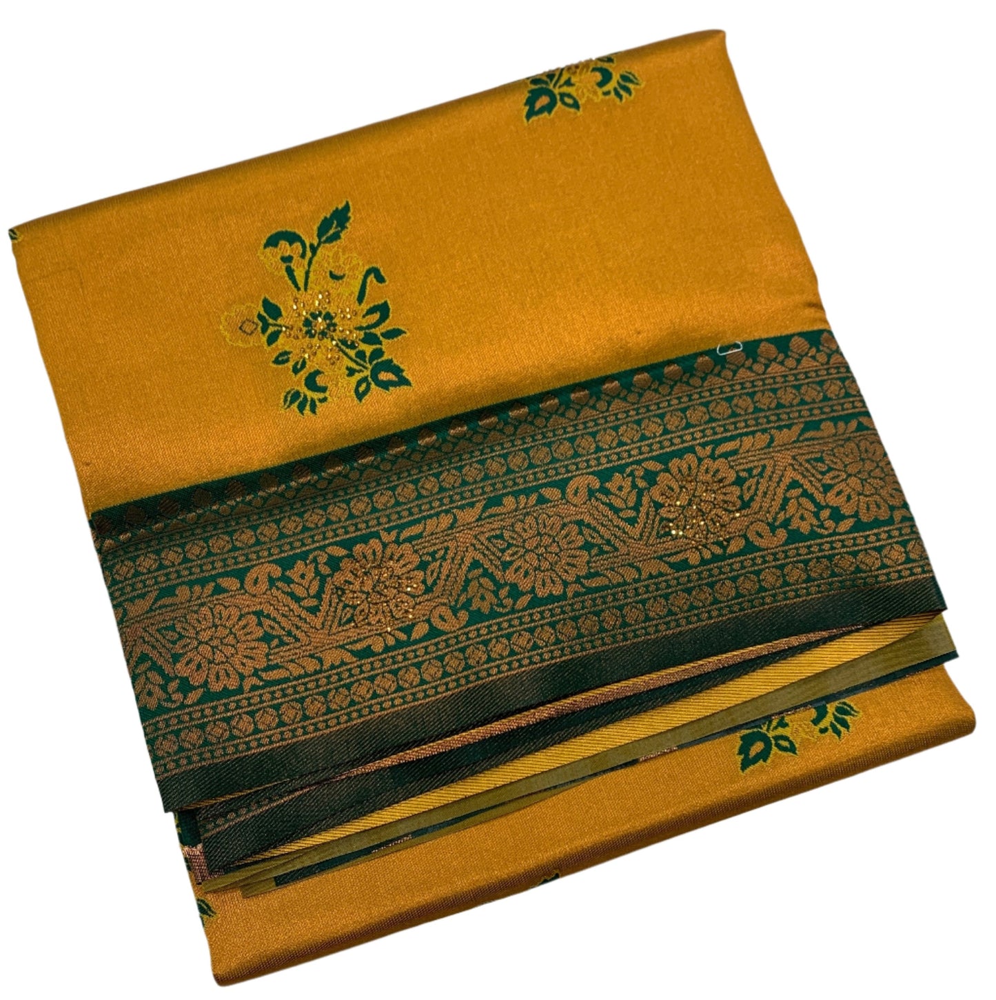 Art Silk Saree Golden Yellow Colour with Green Border