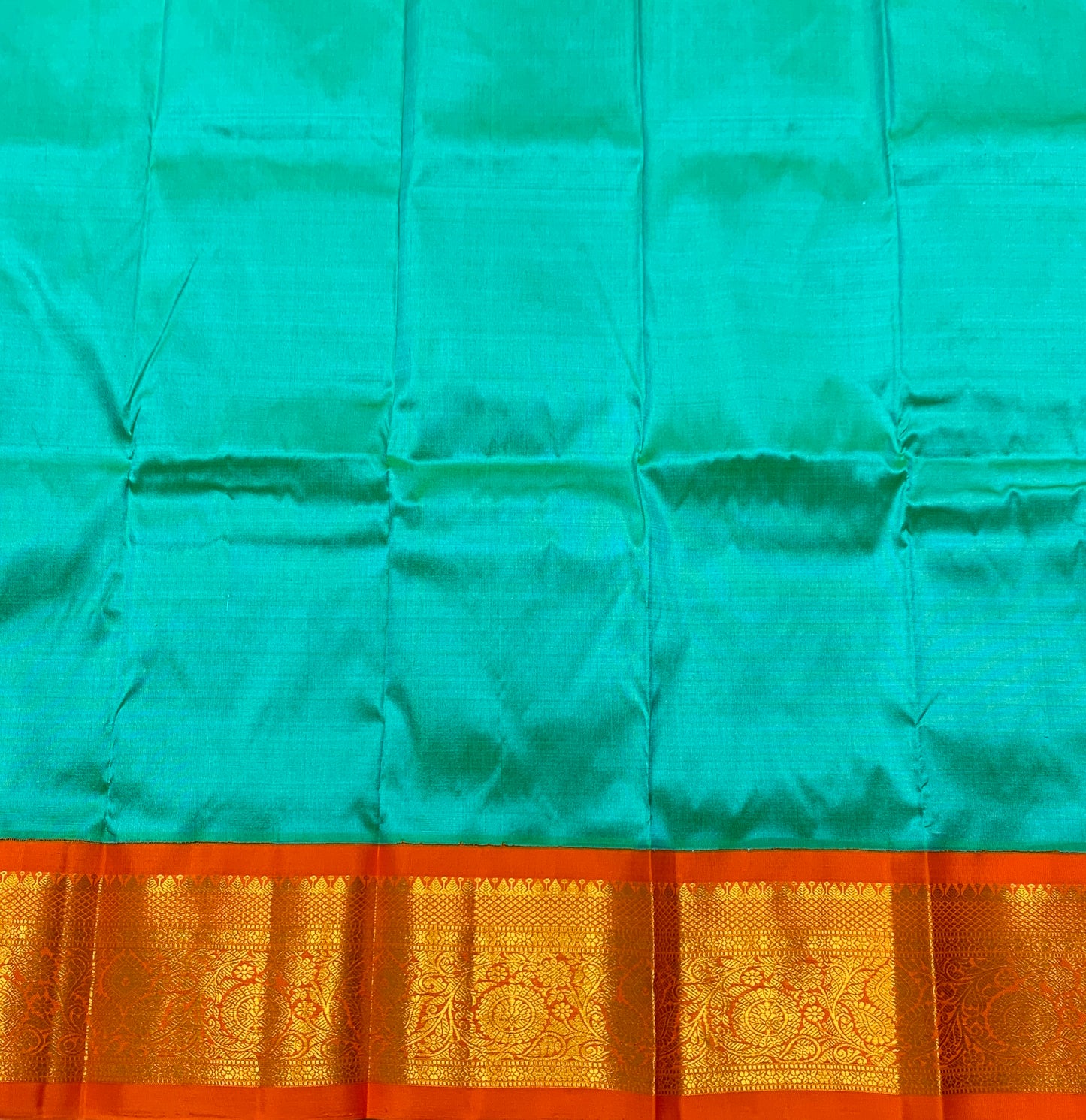 Sapphire shade Pure Kanchipuram Kids Pattu Pavadai with Contrast Border for Newborn to 2 Years