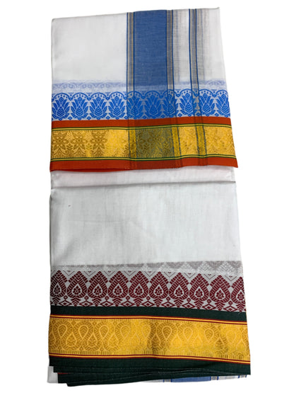 9X5 Cotton Dhoti White Colour with Red and Yellow Border