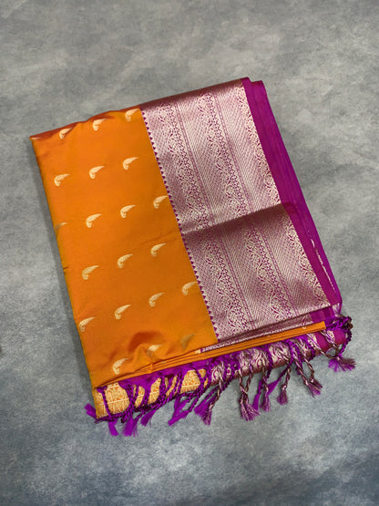 Art Silk Saree Mango Yellow Colour with Pink Colour Border