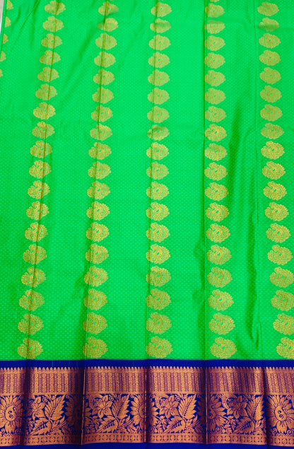 Vegan Silk Saree Light Green shade with Blue Border