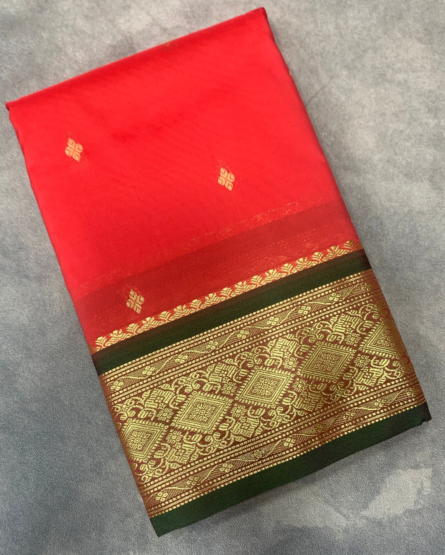 Red Shade Saree with Golden and Green Border