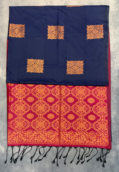 Art Silk Saree Navy Blue Colour with Borderless