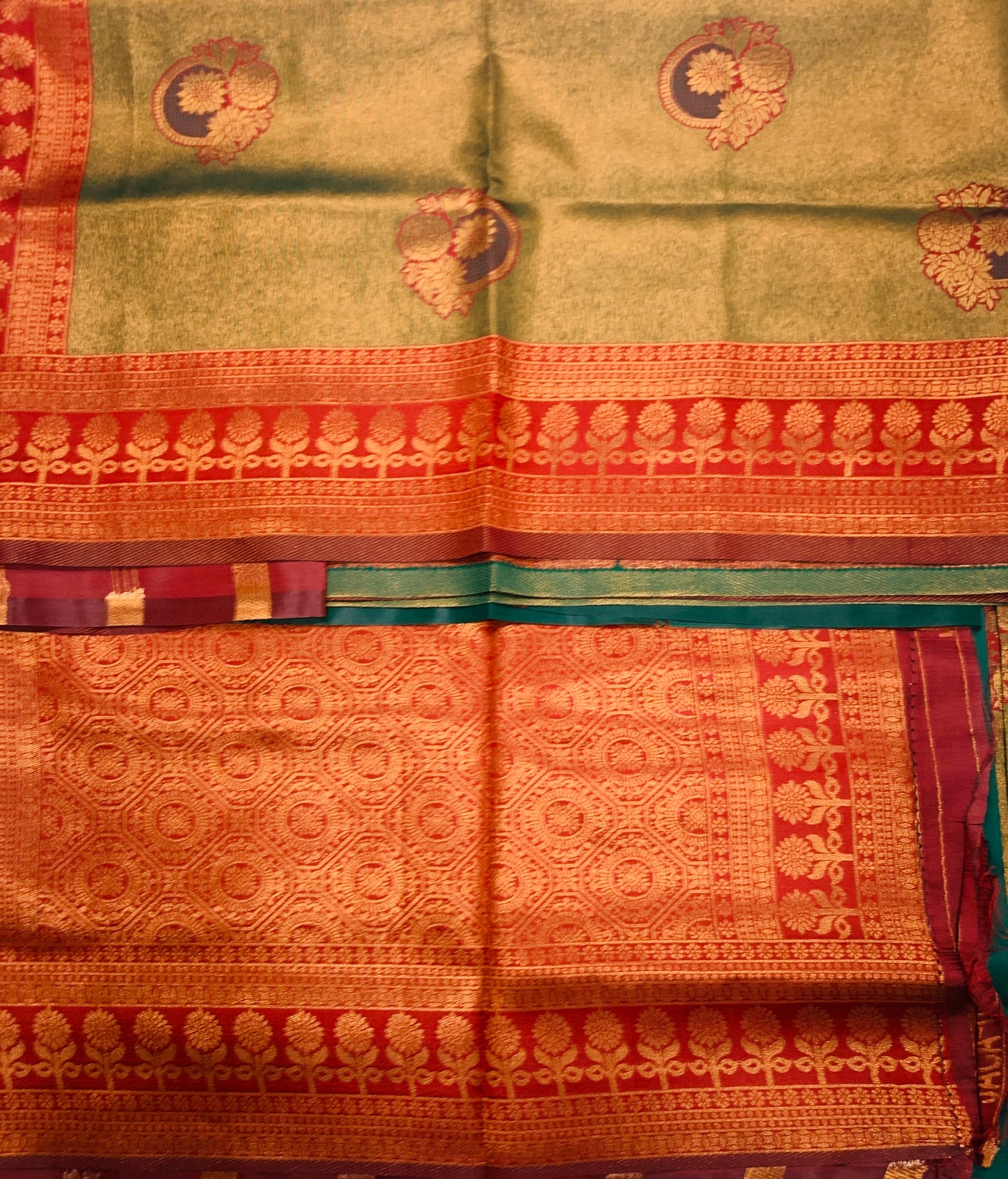 Art Silk Saree Green Colour with Maroon Border