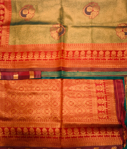 Art Silk Saree Green Colour with Maroon Border