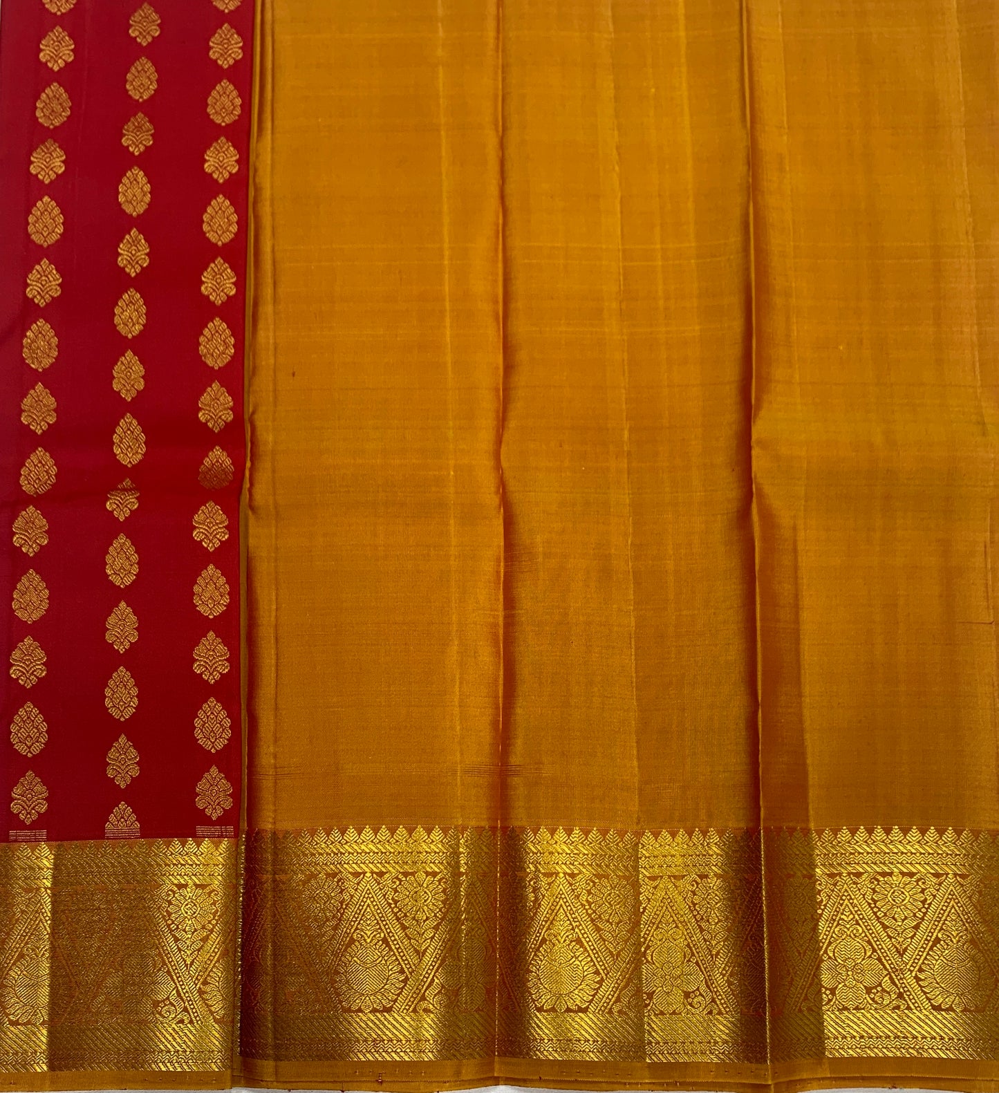 Red shade Pure kanchipuram Kids Pattu Pavadai with contrast border for newborn to 2 Years