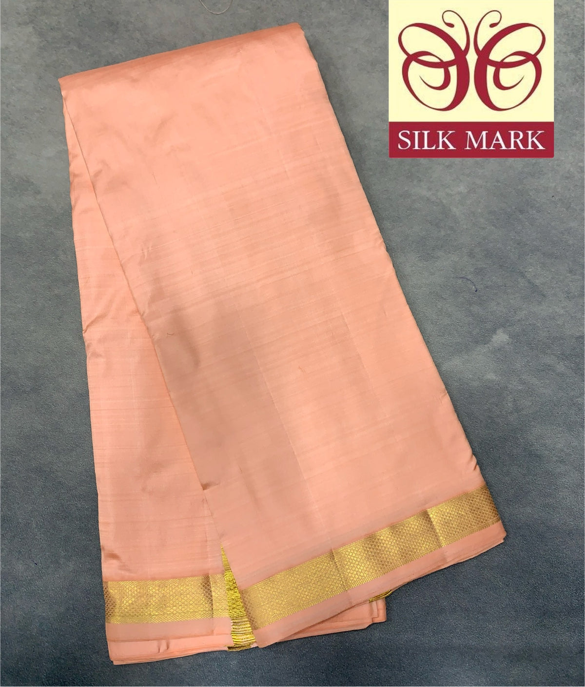 9X5 Pure Silk Dhoti Peach Colour with Small Golden Zari Border