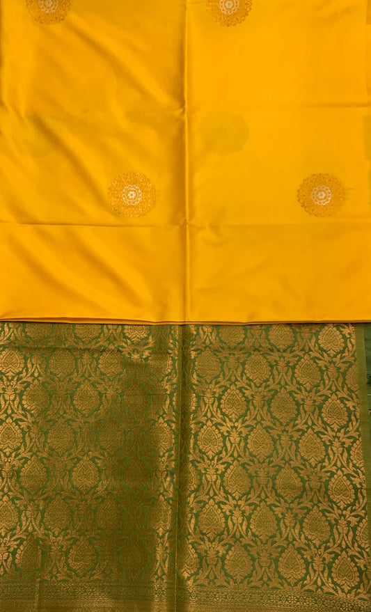 Soft Vegan Silk Saree Yellow Colour with Border Less