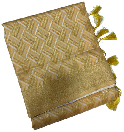 Banaras Katan Saree Yellow Colour with Katan Work Border