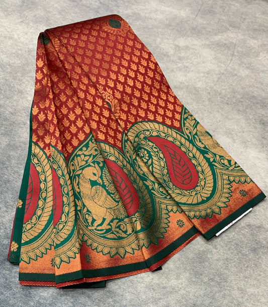Maroon Colour Art Silk Saree with Green Border