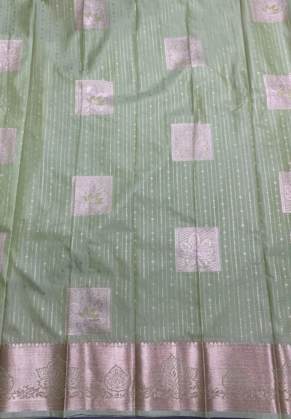 Soft Silk Casual Saree Pista Green with Sliver Zari Border