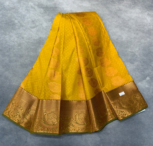 Vegan Silk Saree Mustard Colour Saree with Copper Border