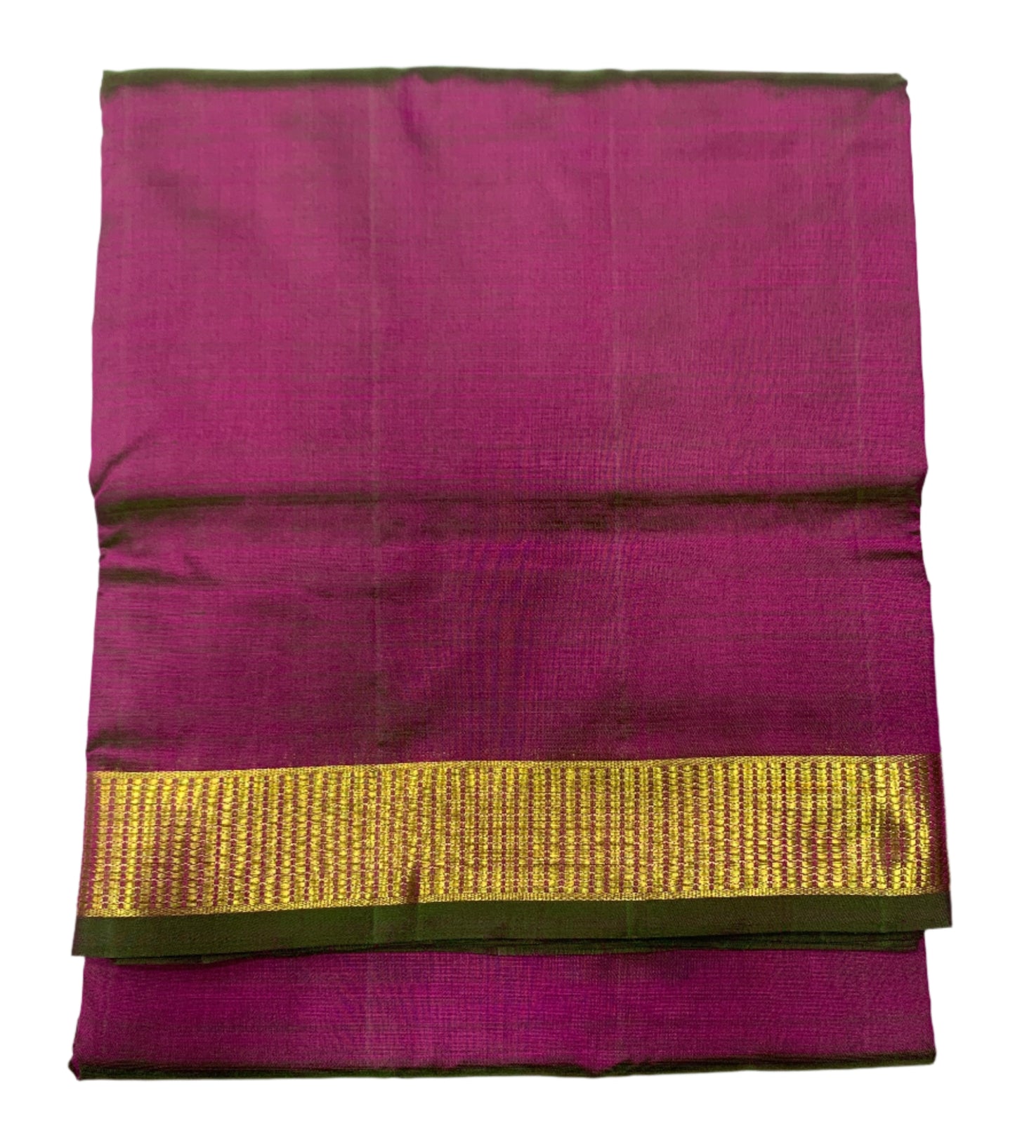 9 yards Pure Kanchipuram Silk Saree Dual Shade with Golden Zari Border