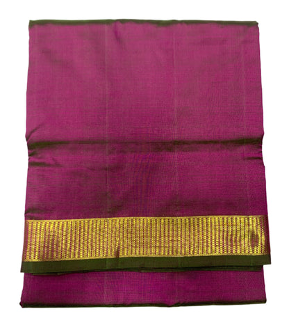 9 yards Pure Kanchipuram Silk Saree Dual Shade with Golden Zari Border