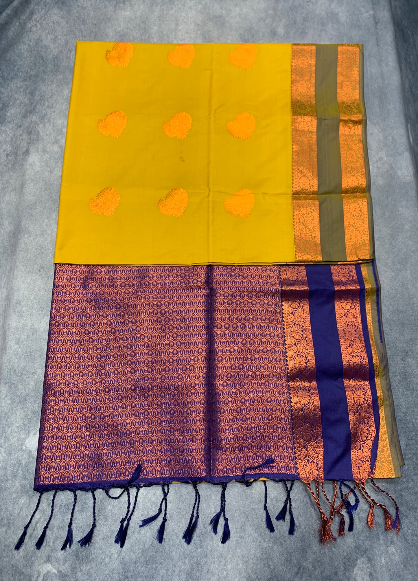 Soft Vegan Silk Saree Yellow Colour with Rettai Pettu Border