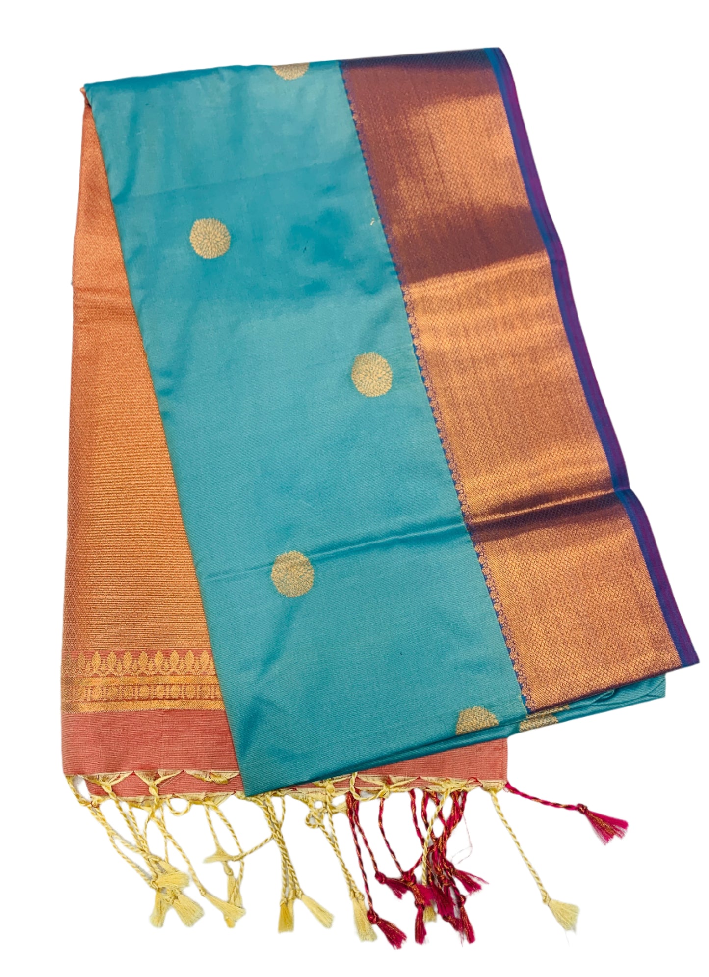 Soft Vegan Silk Saree Sky Blue Colour with Copper Border