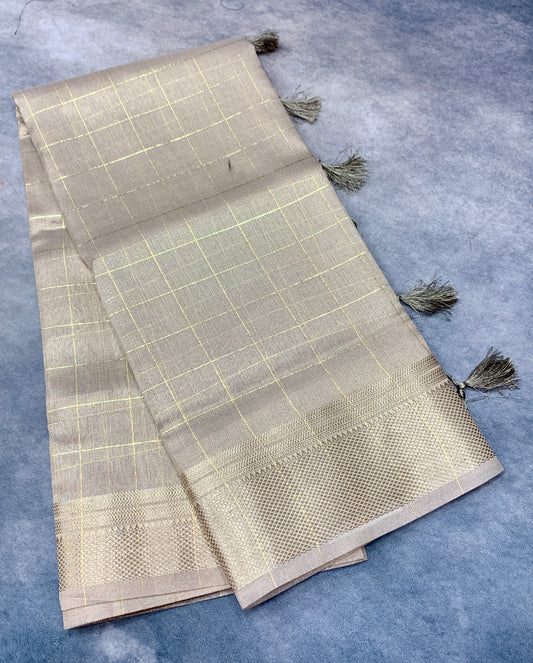Banaras Katan Saree Light Brown Colour with Katan Work Border