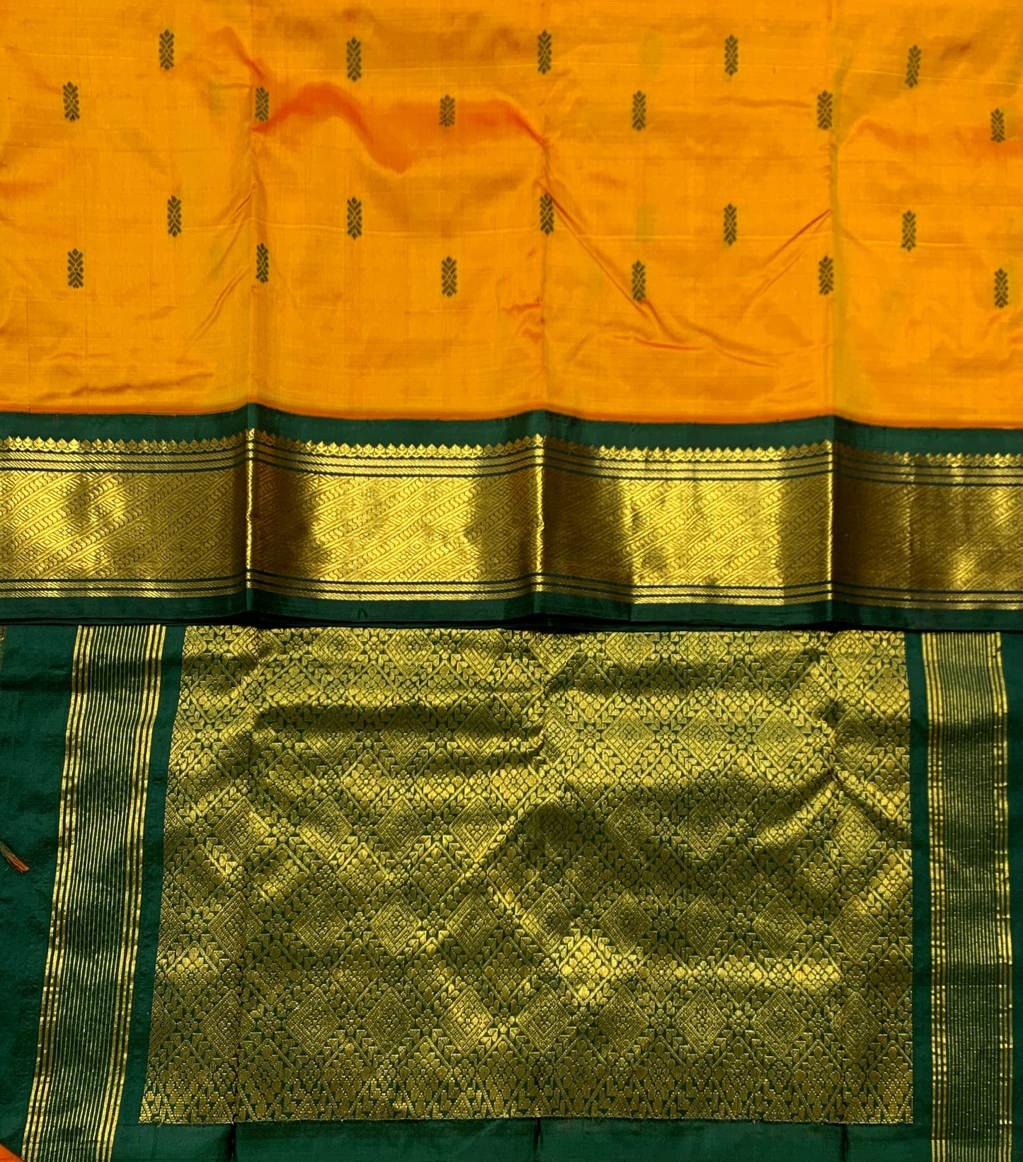 Pure Kanchipuram Silk Mango Yellow Colour with Green Border