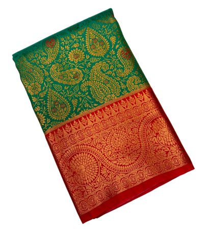 Vegan Silk Saree Green shade with Pink Border