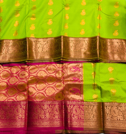 Vegan Silk Saree Apple Green shade with Brown Border