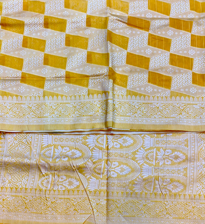 Banaras Katan Saree Yellow Colour with Katan Work Border