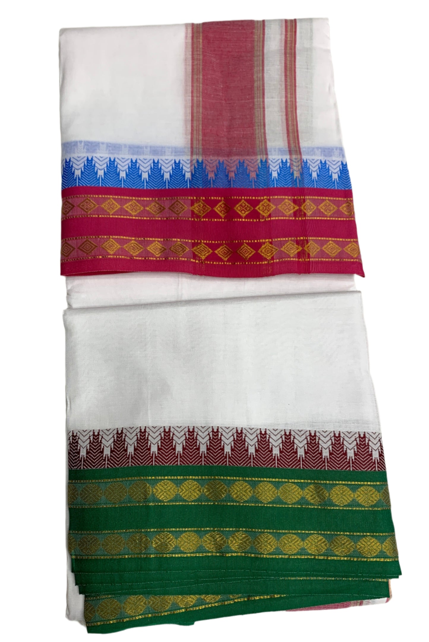 9X5 Cotton Dhoti White Colour with Pink Border