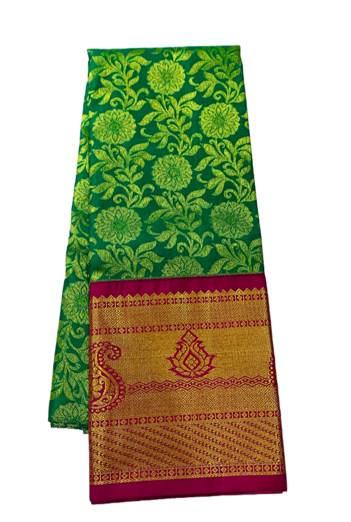 Light Green shade Vegan Silk Kids Pattu Pavadai with contrast border(Size-10) Below 10 years