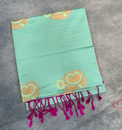 Art Silk Saree Light Mint Green Colour with Borderless
