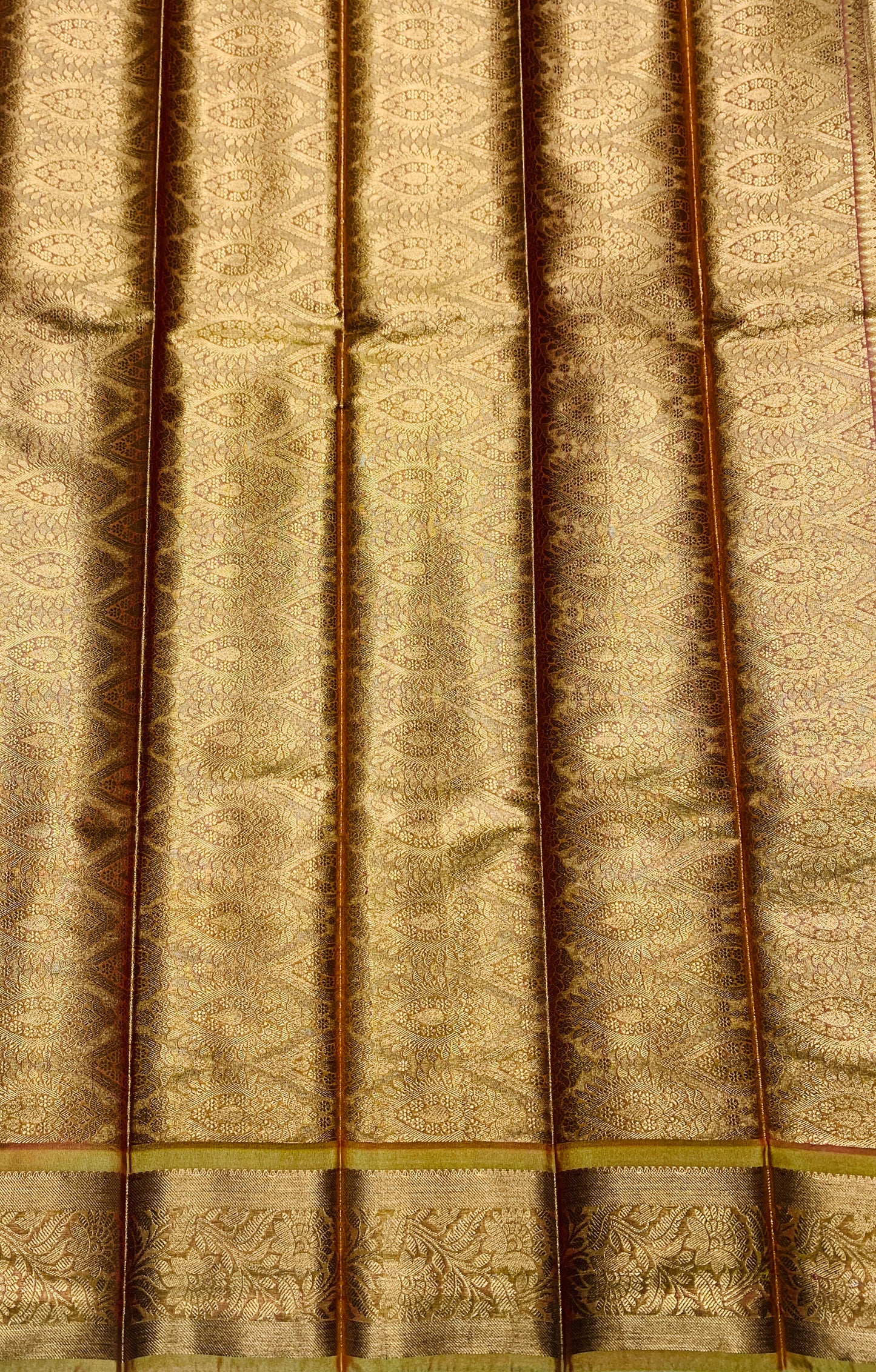 Vegan Silk Saree Pink Colour with Copper and Golden Yellow Border