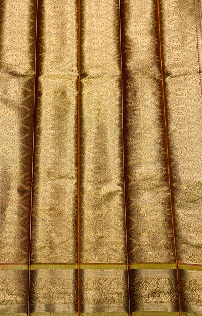 Vegan Silk Saree Pink Colour with Copper and Golden Yellow Border