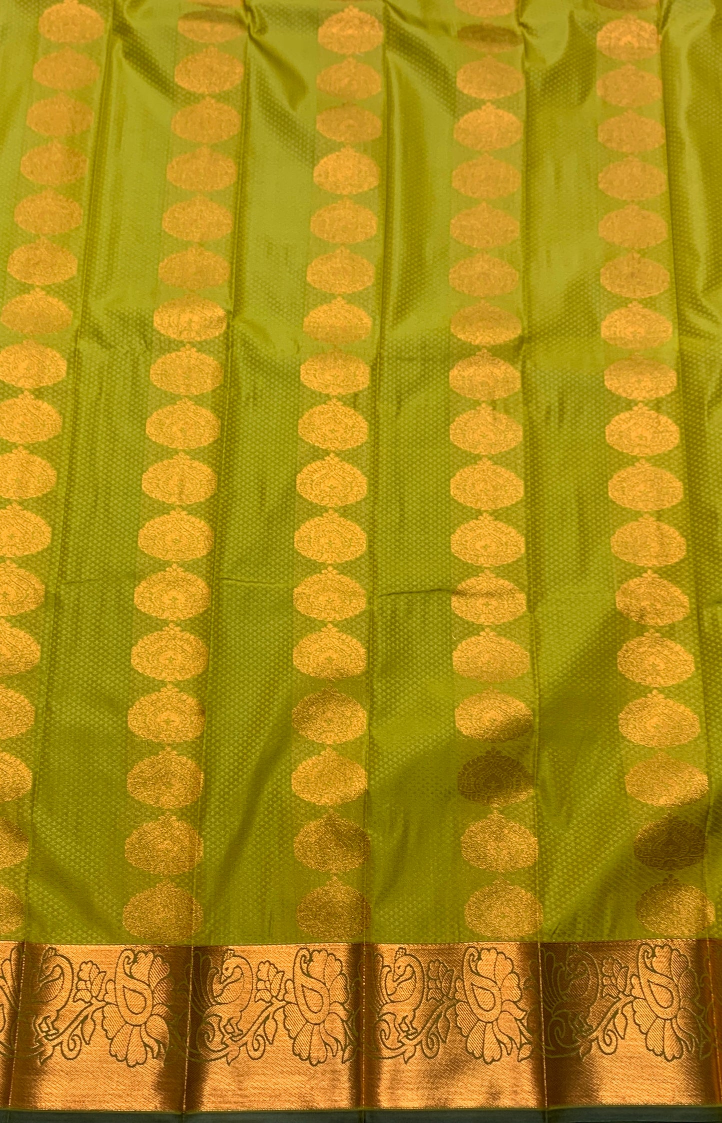 Vegan Silk Saree Lime Green Colour Saree with Copper Border