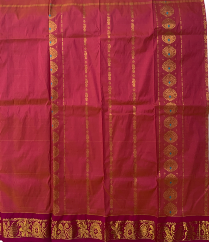 Peach shade Semi Silk Kids Pattu Pavadai with contrast border for age 5 to 10