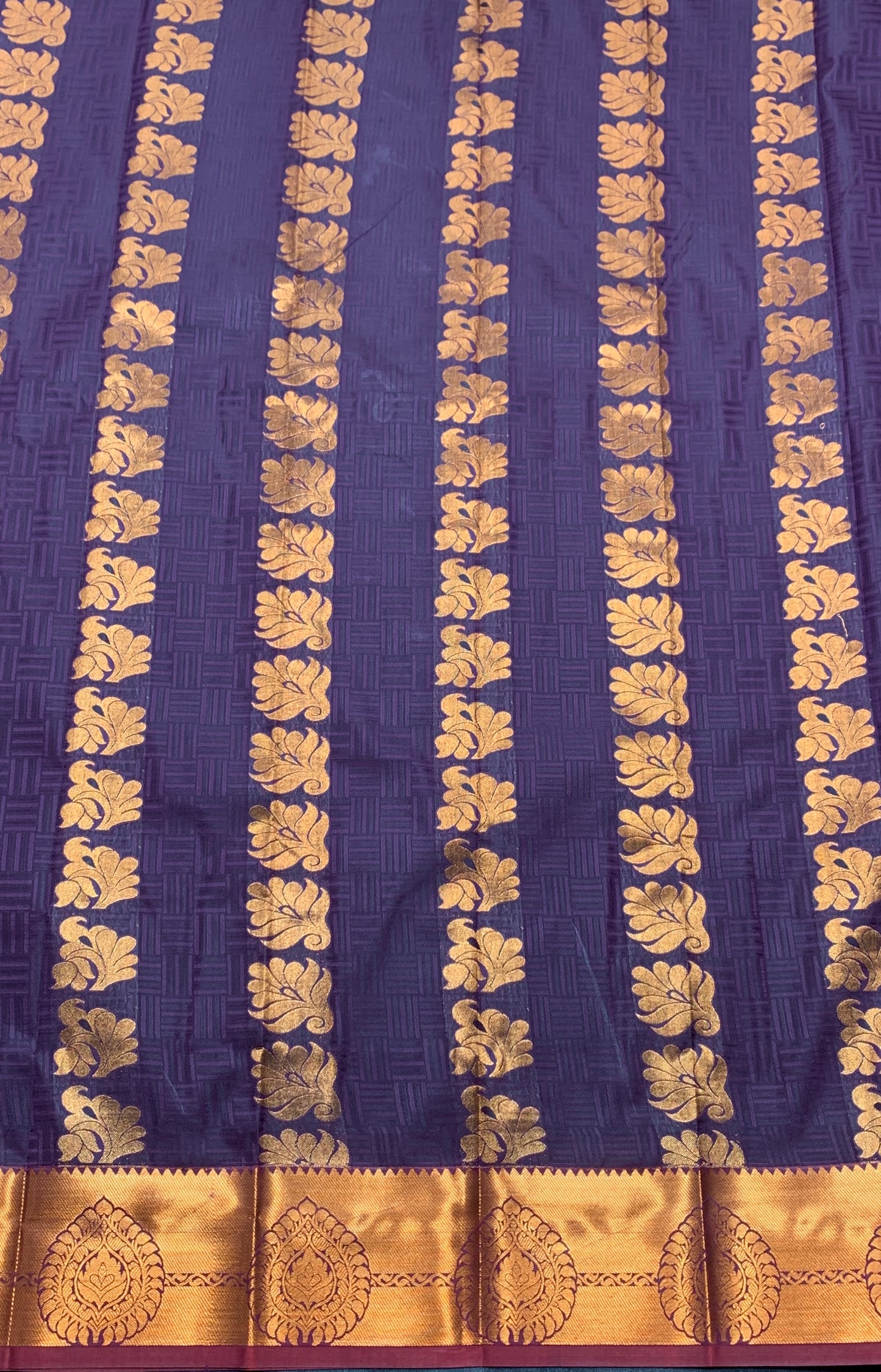 Vegan Silk Saree Dark Magenta Colour Saree with Copper Border