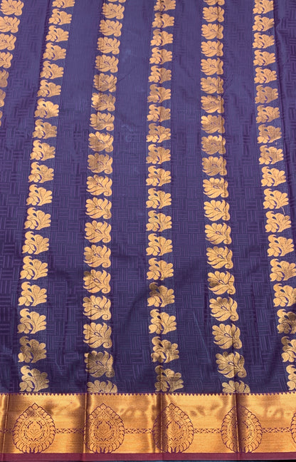 Vegan Silk Saree Dark Magenta Colour Saree with Copper Border