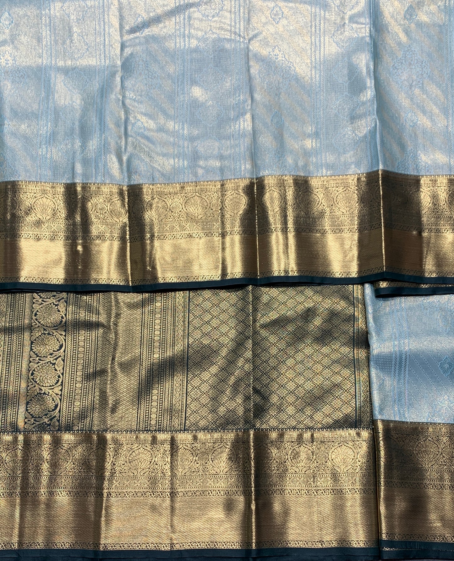 Fancy Tissue Saree Light Sky Blue Colour with Dark Blue Border