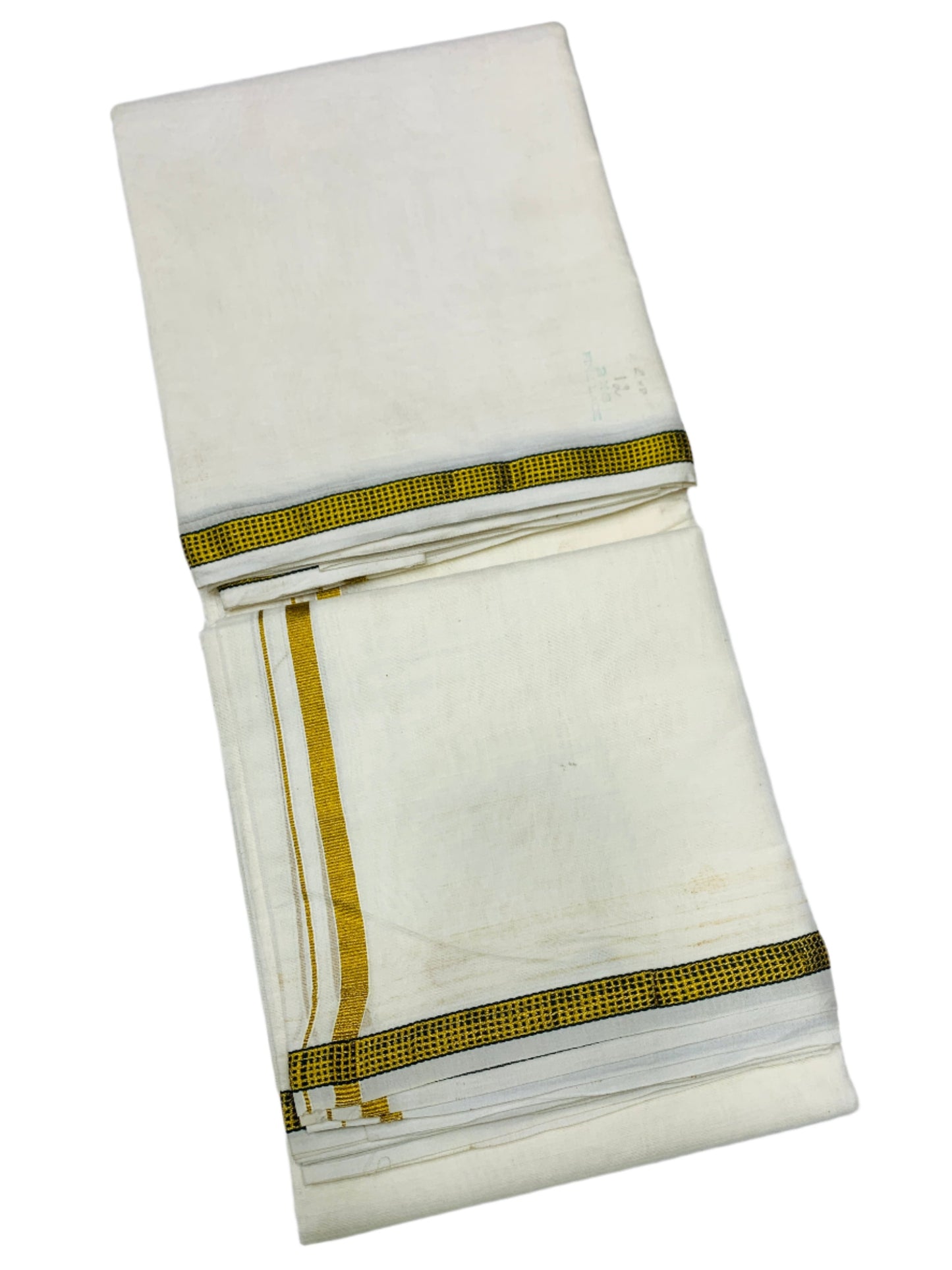 2X8 Cotton Dhoti Cream Colour with Green Border