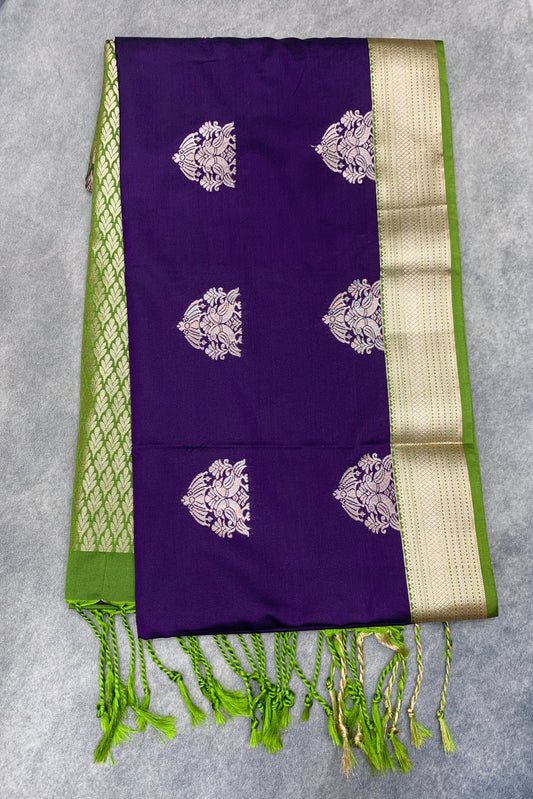 Art Silk Saree Dark Magenta Colour with Olive Green Colour Border