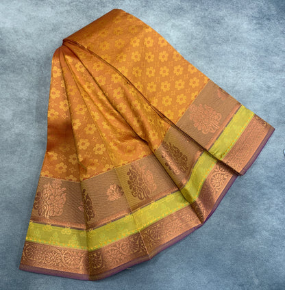 Synthetic Cotton Saree Mustard Colour with Copper Border