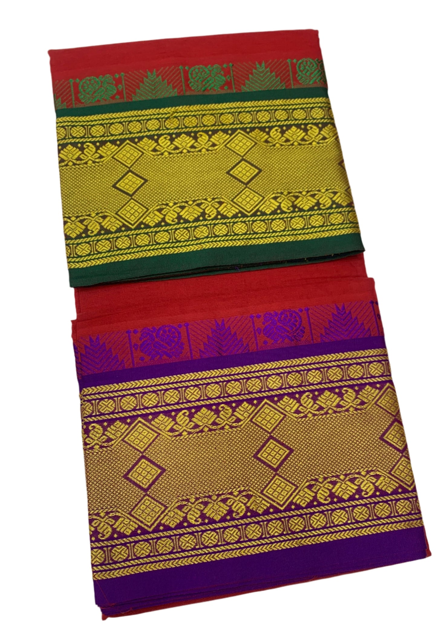 9X5 Cotton Dhoti Red Colour with Green and Blue Border