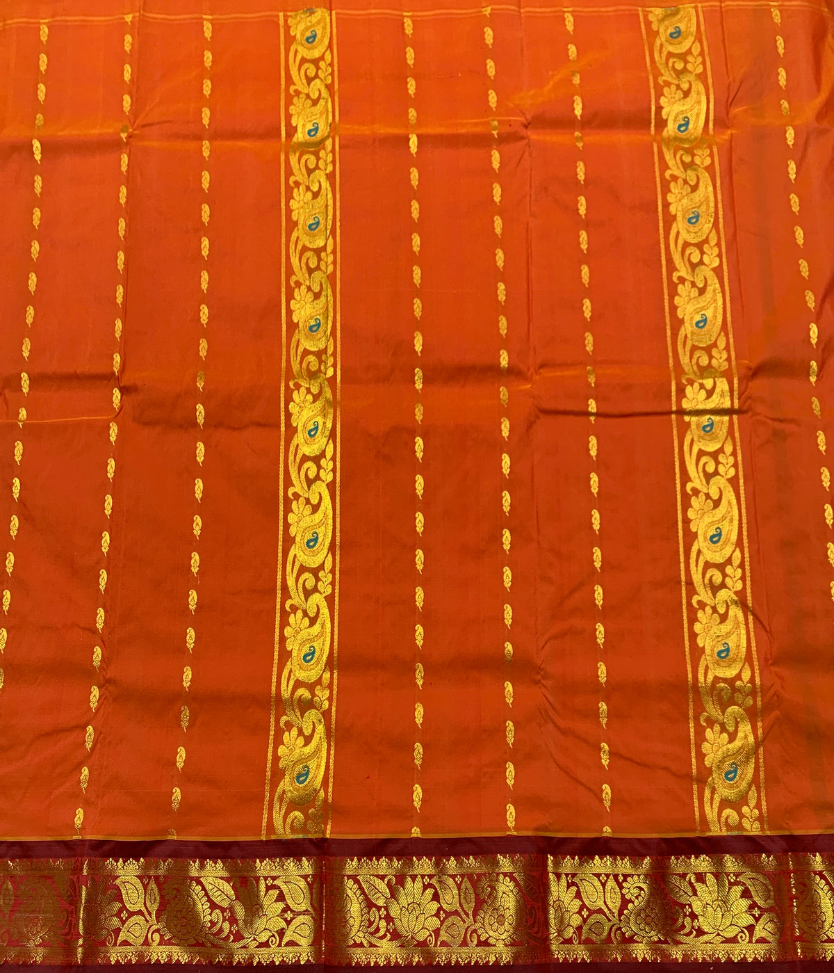 Orange Shade Semi silk Kids Pattu Pavadai with Contrast border for age 5 to 10