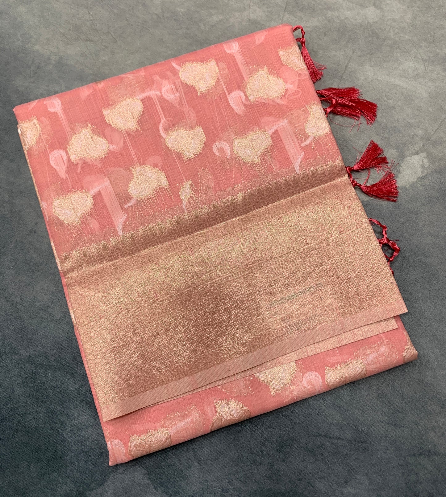 Banaras Katan Saree Baby Pink Colour with Katan Work Border