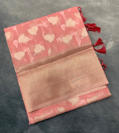 Banaras Katan Saree Baby Pink Colour with Katan Work Border
