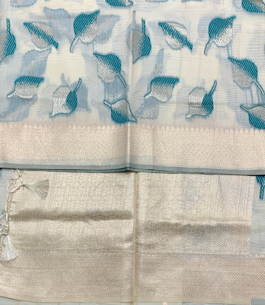 Banaras Katan Saree Off White Colour with Katan Work Border