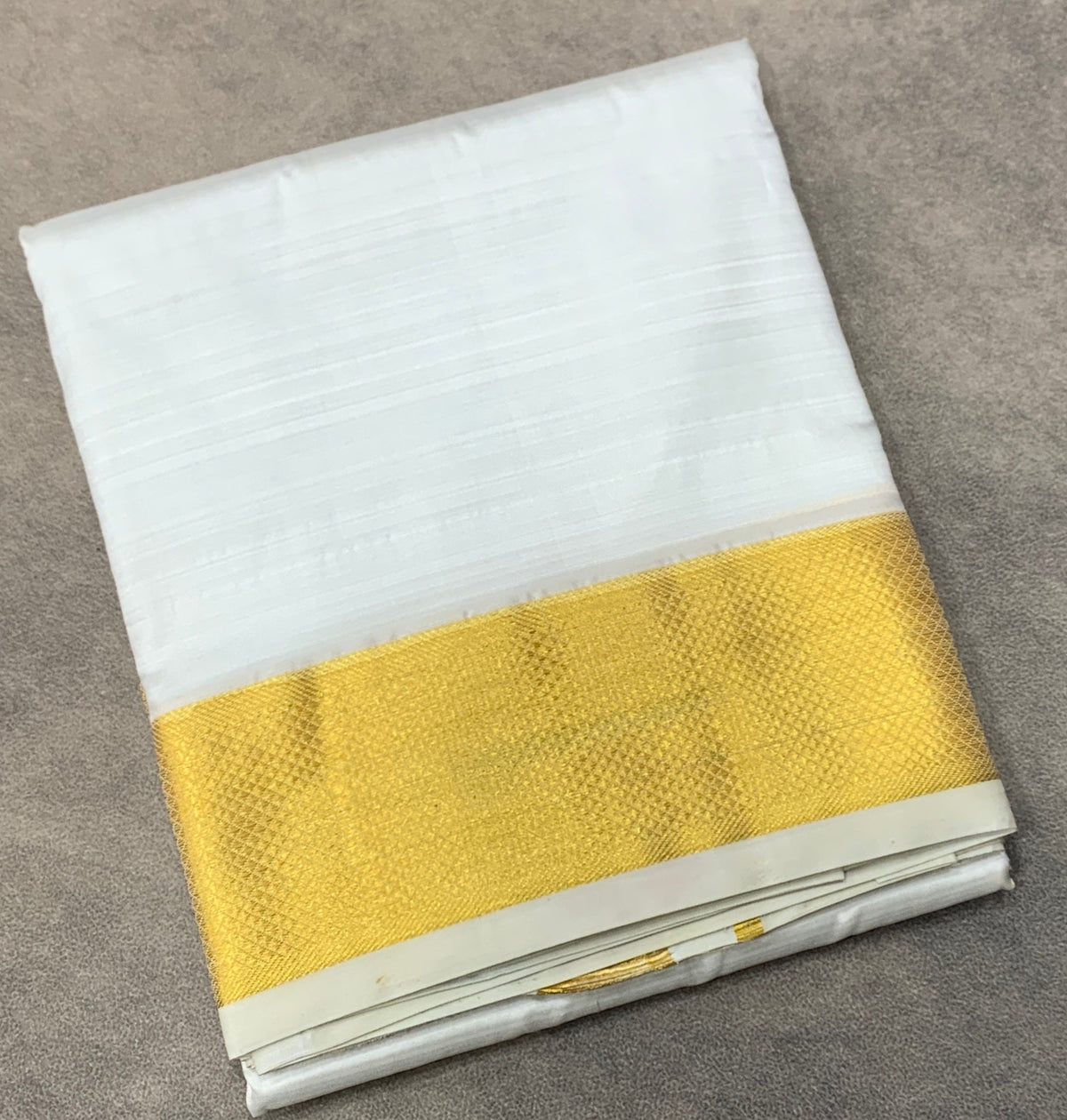 Pure Silk Dhoti 8 mulam White Colour with Big Zari Border