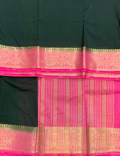 Crepe Saree Green Colour with Pink Border