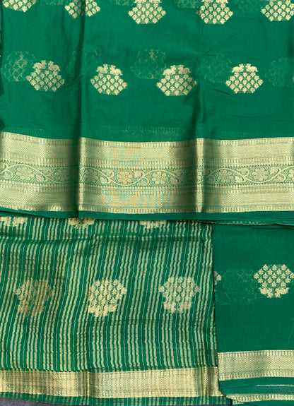 Crepe Saree Green Colour with Sliver Zari work Border