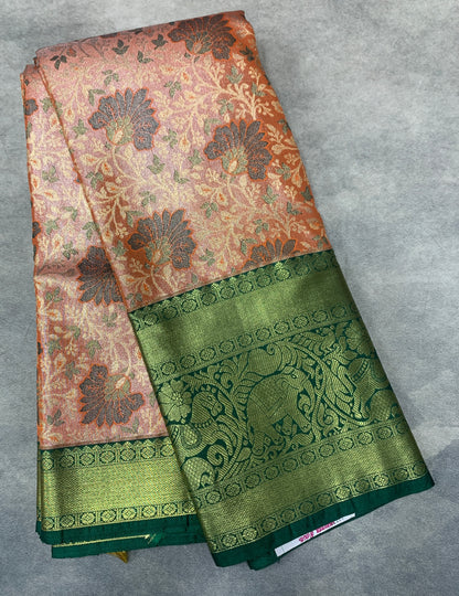 Orange Colour Soft kanchi pattu with Green Border