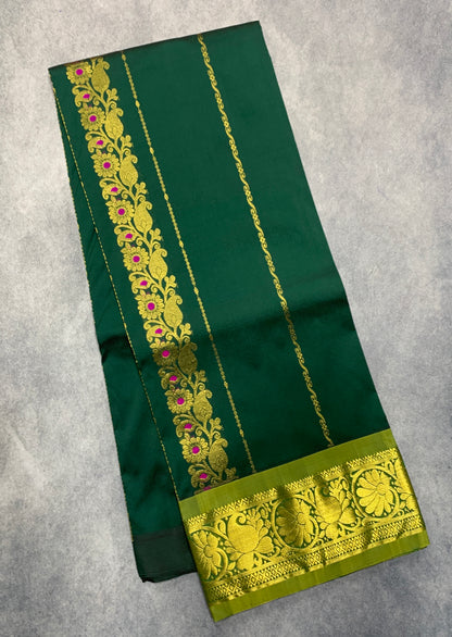 Green shade Semi Silk Kids Pattu Pavadai with Contrast border for age above 10 years