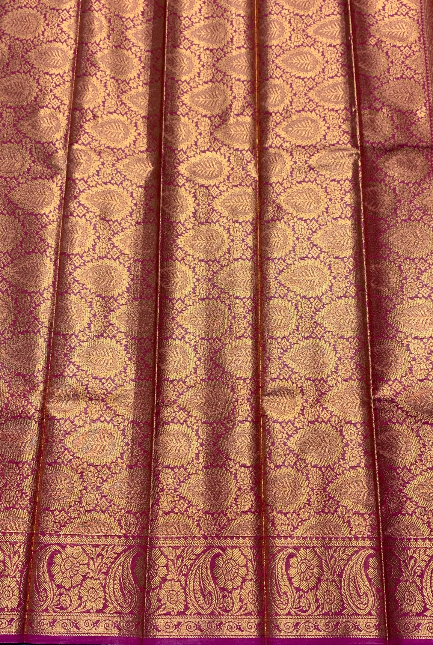 Vegan Silk Saree Mustard Colour with Copper and Pink Border